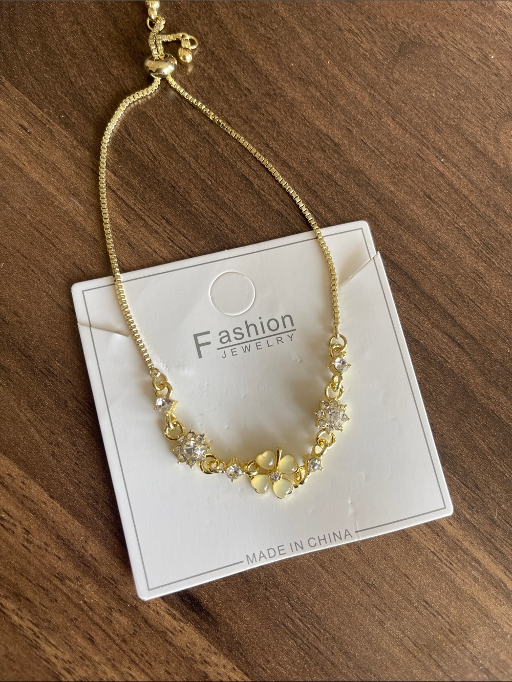 Fashion Jewelry Gold Flower Bracelet with Clear Crystal Accents